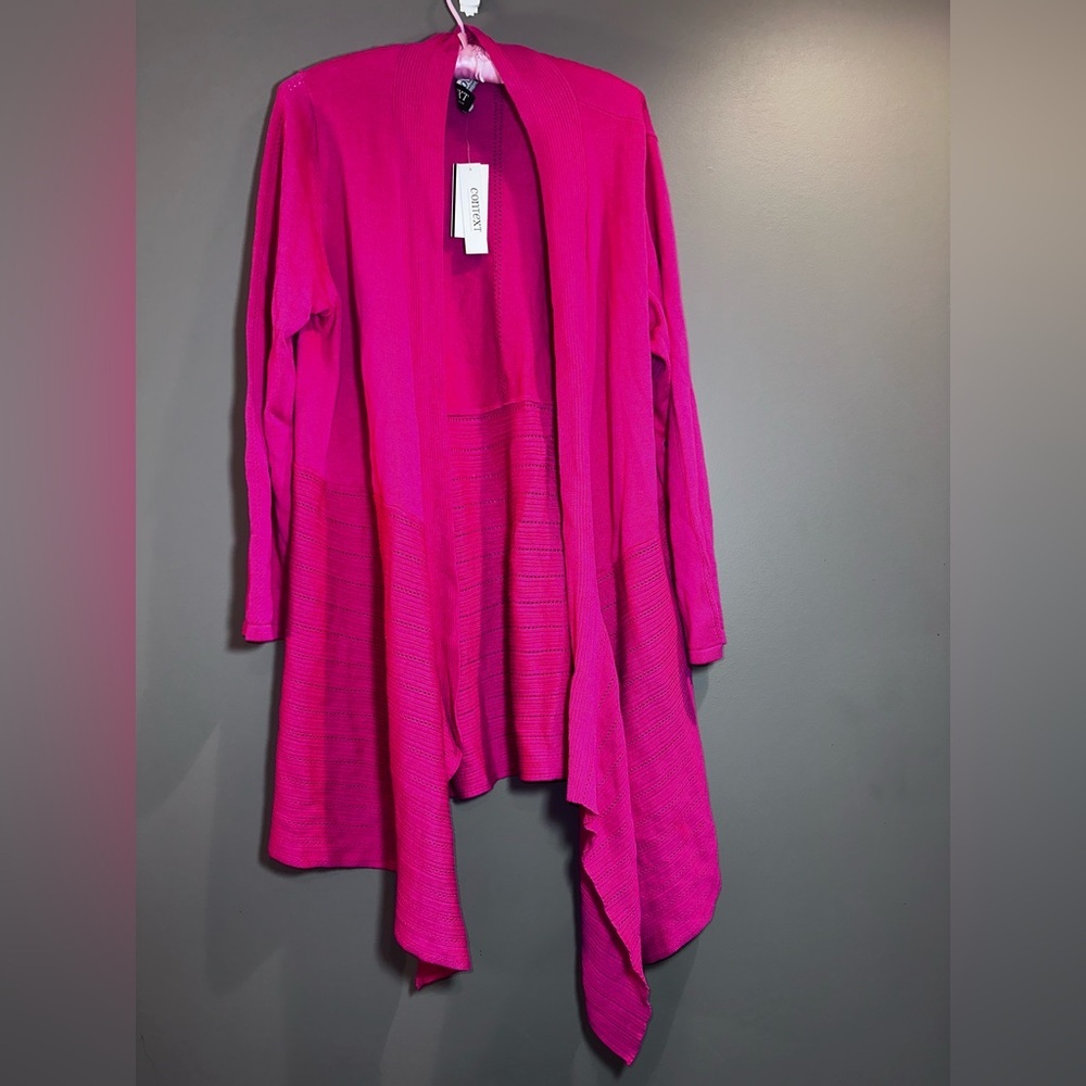 Context Pretty Petal Flamingo Plume High-Low Open Cardi 1X NWT